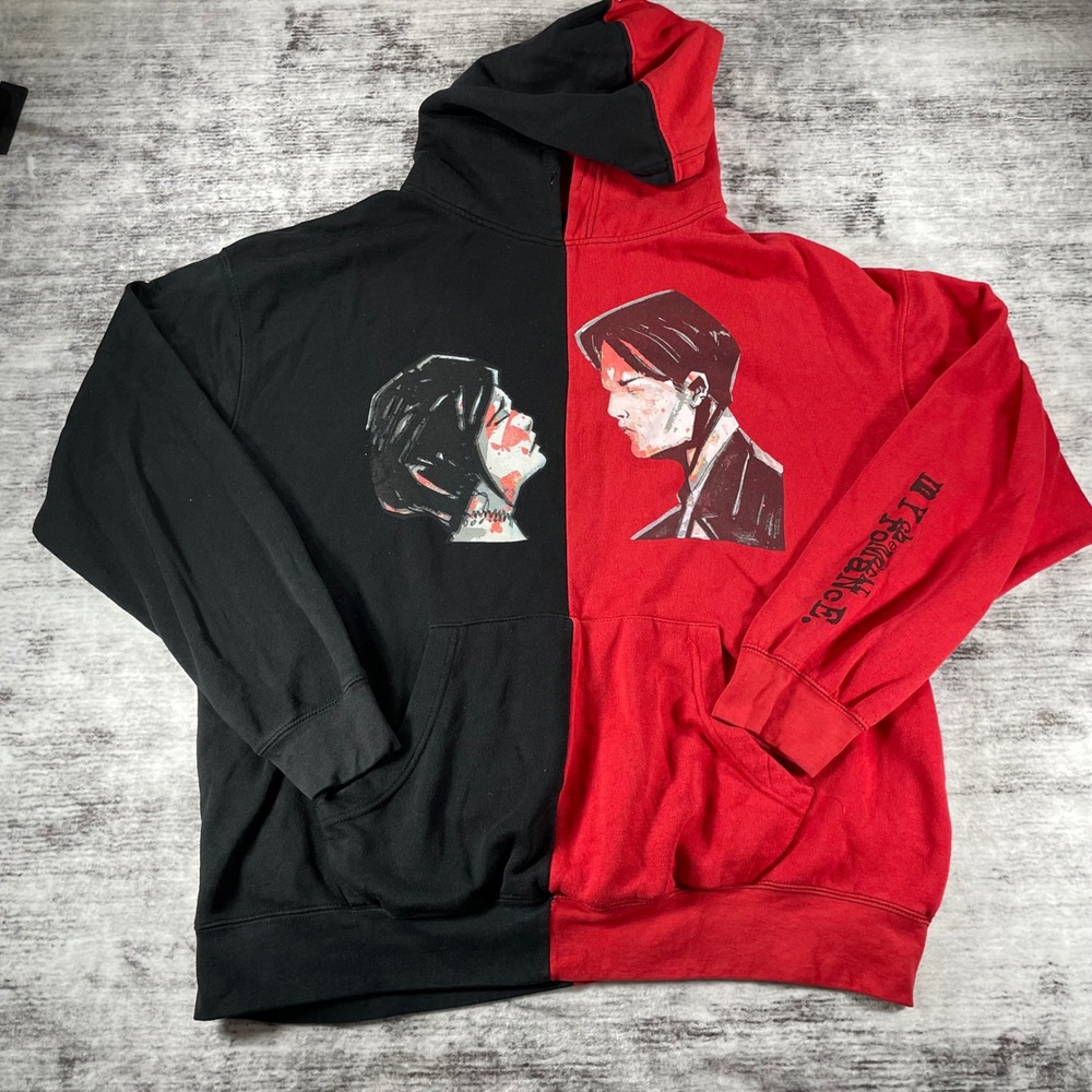 My Chemical Romance Three Cheers Split Hoodie Red Black XL Band Merch